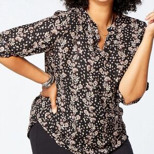 Maurices Plus Size Black Floral Shirttail Popover Blouse